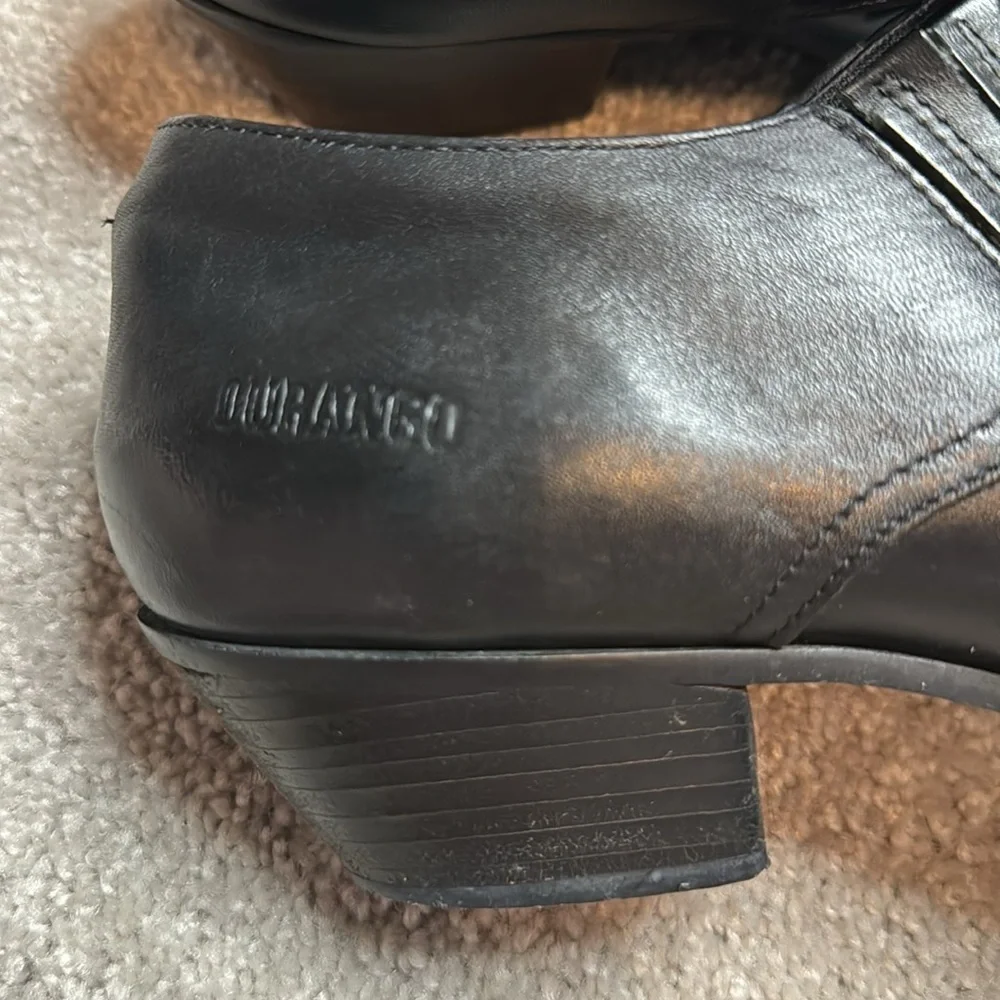 Black Leather Durango Heeled Ankle Cowboy Boots Moto Stitching Pointed Toe Sz 8 - Picture 7 of 12